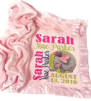 FOR KIDS & BABIES Personalized Baby Blanket Monogrammed Baby Blanket Pink Satin Trim for Girls Receiving Blanket Photo Prop Nursery Blanket Baby Shower Gift
