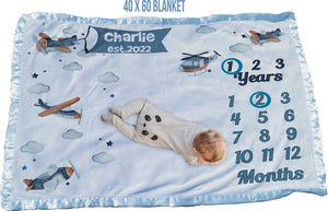 FOR KIDS & BABIES Personalized Baby Milestone Blanket Boy | Airplane | Personalized Monthly Milestone Blanket | Gift for Boys Baby Shower | Photo Prop