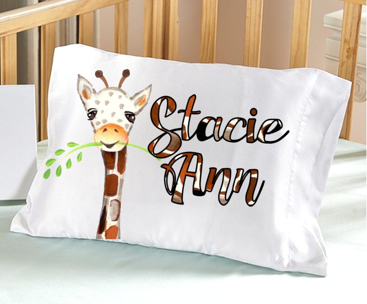 FOR KIDS & BABIES Personalized Giraffe Pillowcase Cute Bedding for Girls Baby Toddler Pillow Case Nursery Decor Gifts Travel 13x18 Safari Custom Name