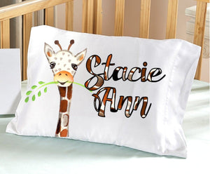 FOR KIDS & BABIES Personalized Giraffe Pillowcase Cute Bedding for Girls Baby Toddler Pillow Case Nursery Decor Gifts Travel 13x18 Safari Custom Name