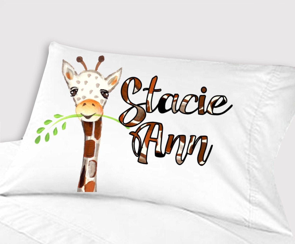 FOR KIDS & BABIES Personalized Giraffe Pillowcase Cute Bedding for Girls Baby Toddler Pillow Case Nursery Decor Gifts Travel 13x18 Safari Custom Name