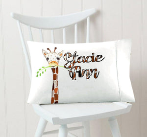 FOR KIDS & BABIES Personalized Giraffe Pillowcase Cute Bedding for Girls Baby Toddler Pillow Case Nursery Decor Gifts Travel 13x18 Safari Custom Name
