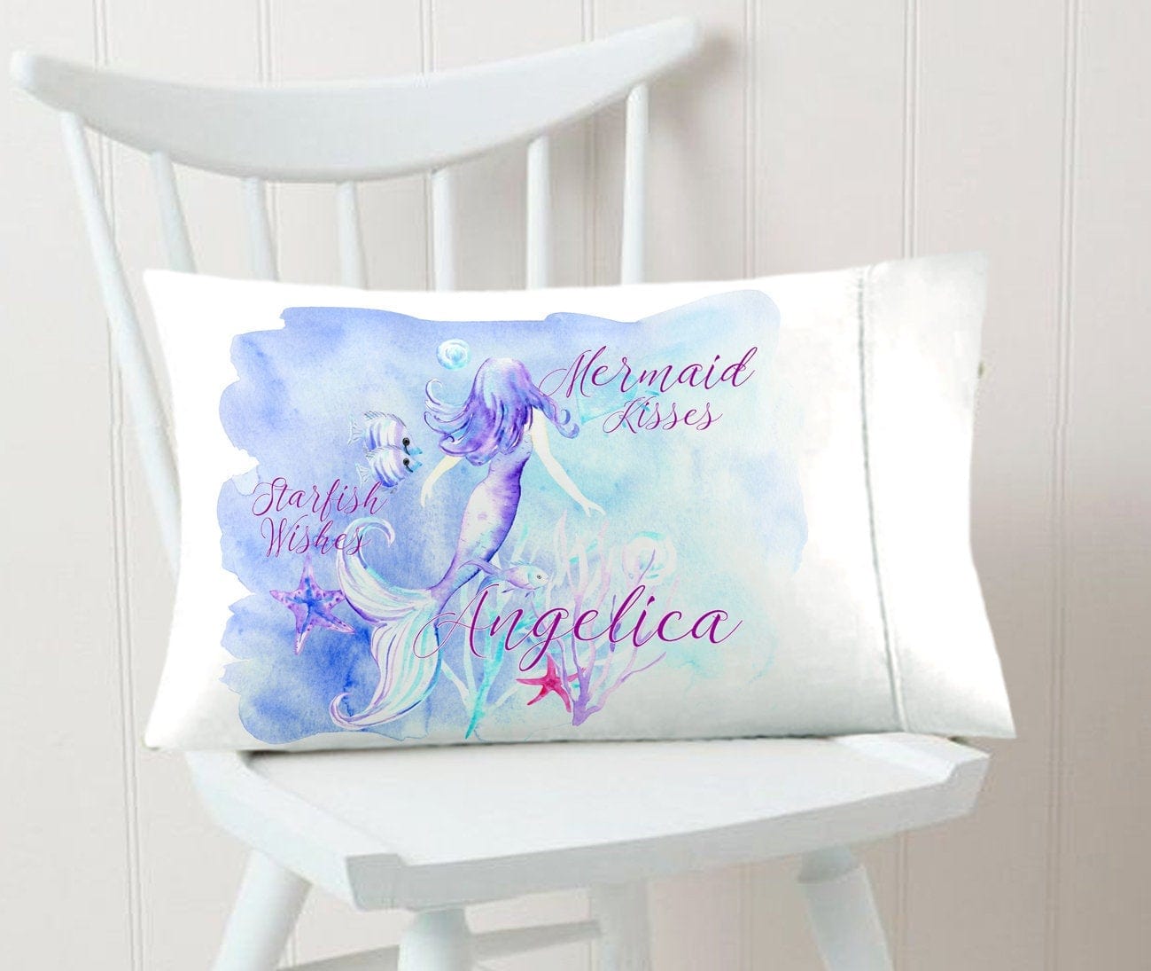 FOR KIDS & BABIES Personalized Mermaid Pillowcase Mermaid Decor - Mermaid Kisses Starfish Wishes Pillow Case for Girls, Teens or Adult Mermaids
