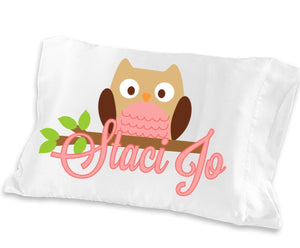 FOR KIDS & BABIES Personalized Owl Pillowcase Pink for Girls Kids Pillow Case Toddler Cute Pink Owl Baby Gifts for Girls Travel Pillow 13x18 or 20x26