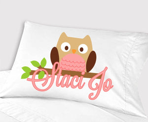 FOR KIDS & BABIES Personalized Owl Pillowcase Pink for Girls Kids Pillow Case Toddler Cute Pink Owl Baby Gifts for Girls Travel Pillow 13x18 or 20x26