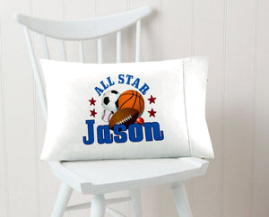 FOR KIDS & BABIES Personalized Sports Pillowcase All Star Balls Crib Bedding for Boys Sports Baseball Basketball Soccer Travel Pillow Case Toddler 13 x 18