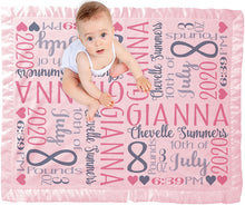 FOR KIDS & BABIES Pink-Gray Personalized Baby Blanket Satin Trim Super Soft Pink Girl Blue Boy Receiving Blankets Stroller Fleece Nursery Baby Shower Gift Birth Stats