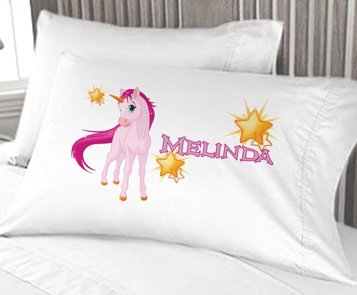 FOR KIDS & BABIES Pink Unicorn Girl's Pillowcase - stars and unicors decor - cute gift idea for girls birthday or room decor