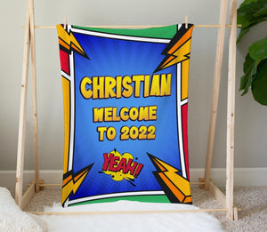 FOR KIDS & BABIES Superhero Personalized Baby Blanket | Custom Baby Blanket | Comics Baby Boy or Girl Name Blanket | Personalized Baby Gift