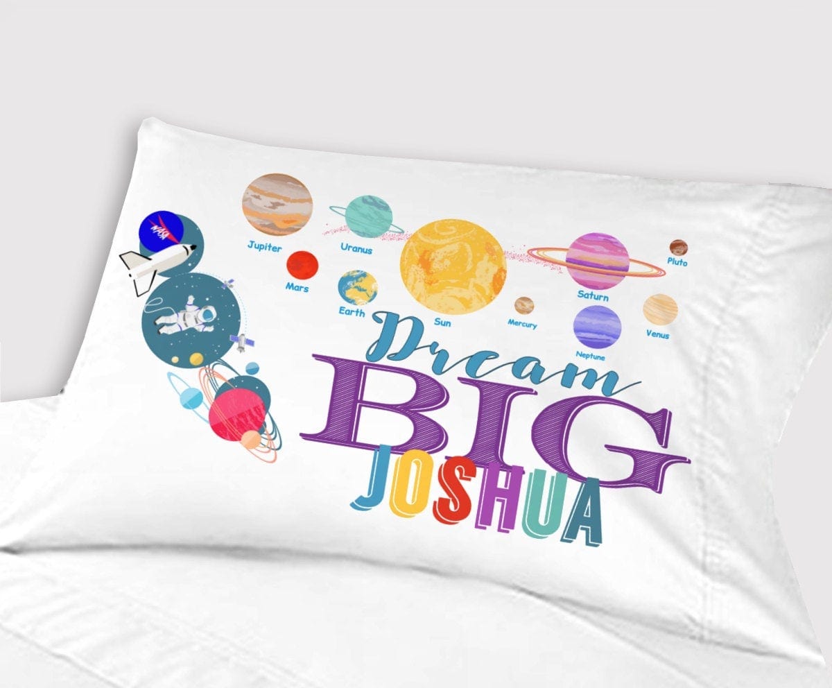 FOR KIDS & BABIES Toddler Pillowcase Personalized Space Rocket Planets Dream Big Little One Baby Gifts for Boys Girls Toddler Travel Pillow 13x18 Baby Shower