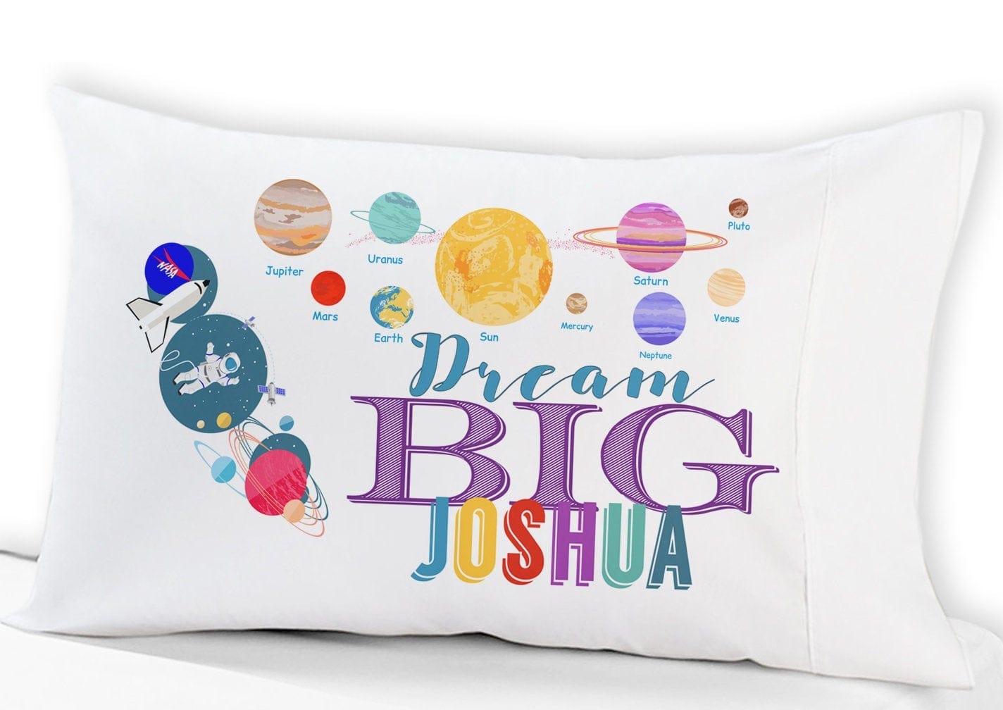 FOR KIDS & BABIES Toddler Pillowcase Personalized Space Rocket Planets Dream Big Little One Baby Gifts for Boys Girls Toddler Travel Pillow 13x18 Baby Shower