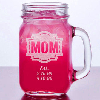 FOR MOM & GRANDMA 16 Oz Birthday Gift for Mom Engraved Mason Jar Mug Personalized Cool Mom Mug Etched for Mom, Grandma, Godmother, her, from son daughter
