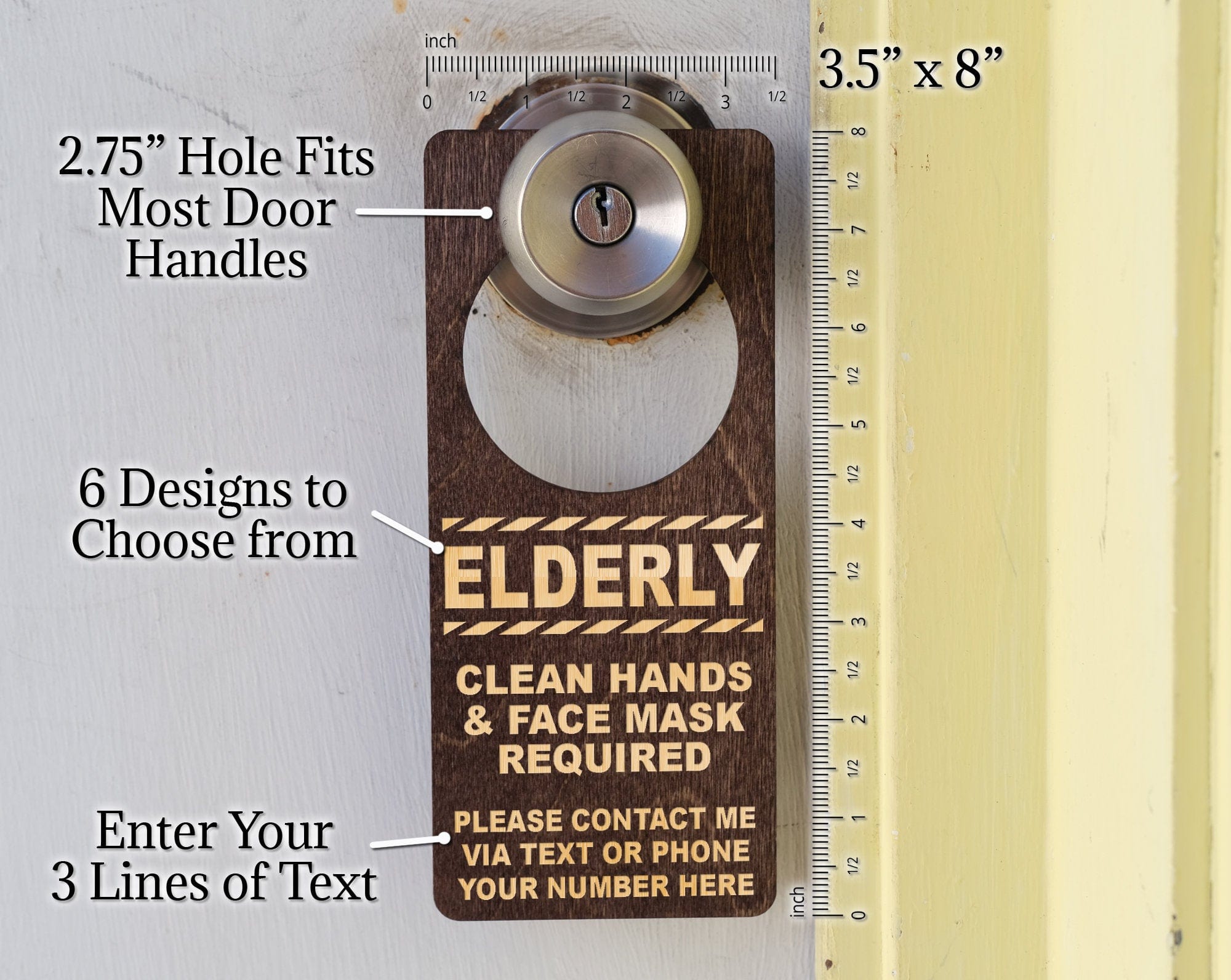 FOR MOM & GRANDMA Door Handle Hanger Safety Social Distancing Self Quarantine Isolation Face Mask Sign Precaution for Adults Kids Elderly Custom Made in U.S.A