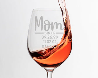 FOR MOM & GRANDMA Happy First Mother's Day Father's Set of 2 Wine Glasses Personalized Kids Birthdates from Daughter Son New Mommy Retirement Congratulations