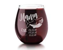 FOR MOM & GRANDMA Mama Shark Est. Children Novelty Stemless Champagne Glass First Mothers Day Gift from Daughter, Son Baby Shower for New Mom Wife Birthday