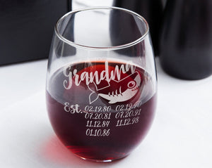 FOR MOM & GRANDMA Mama Shark Est. Children Novelty Stemless Champagne Glass First Mothers Day Gift from Daughter, Son Baby Shower for New Mom Wife Birthday