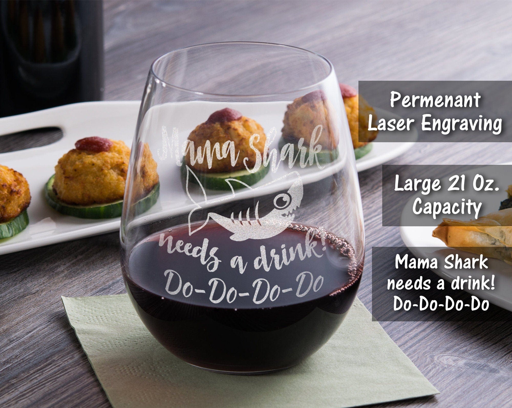 FOR MOM & GRANDMA Mama Shark Needs a Drink Do Do Novelty Wine Glass First Mothers Day Gift from Daughter, Son Funny Sayings for New Mom Dad Husband Wife