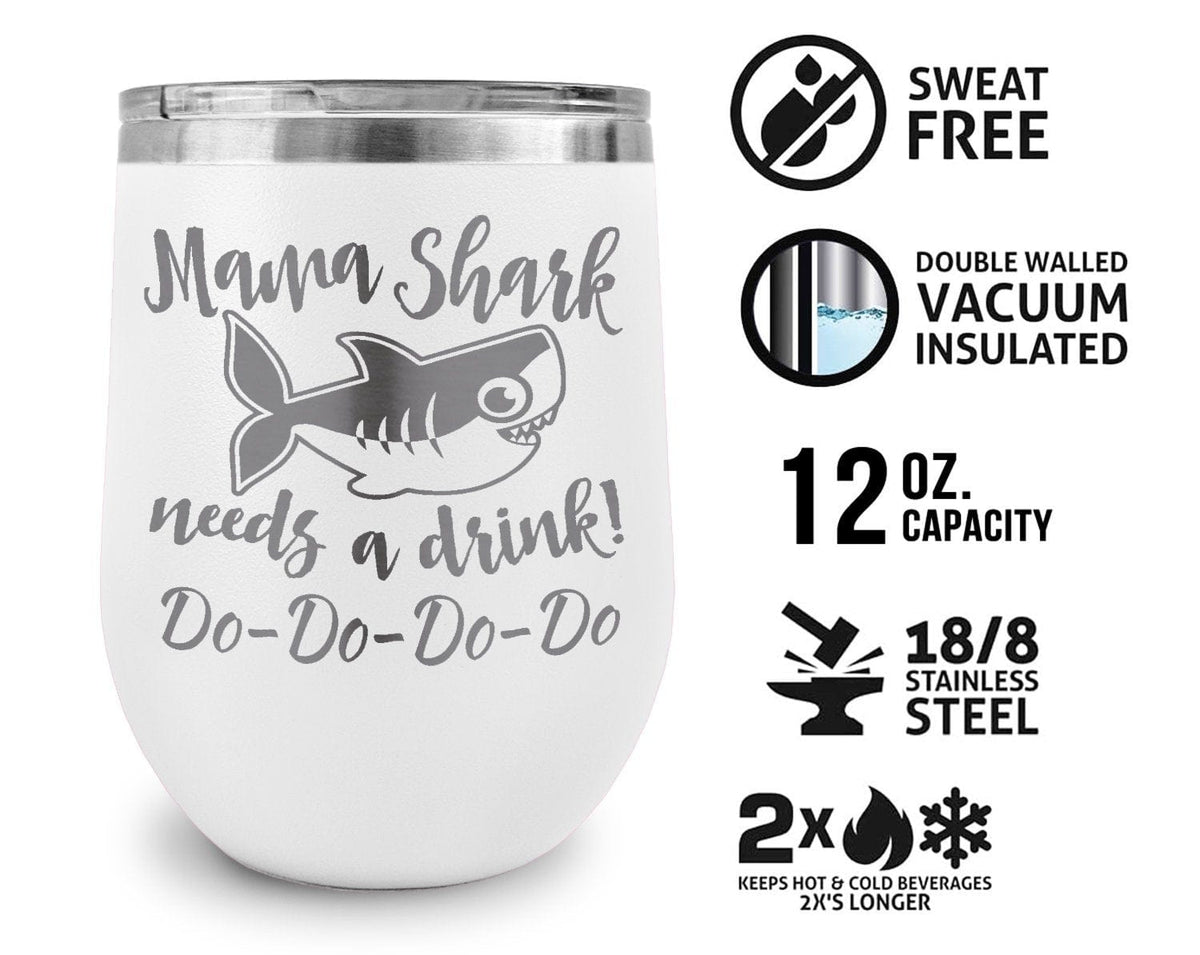 FOR MOM & GRANDMA Mama Shark Needs a Drink Do Do Novelty Wine Stemless Tumbler First Mothers Day Gift from Daughter Son Funny Sayings New Mom Wife Birthday
