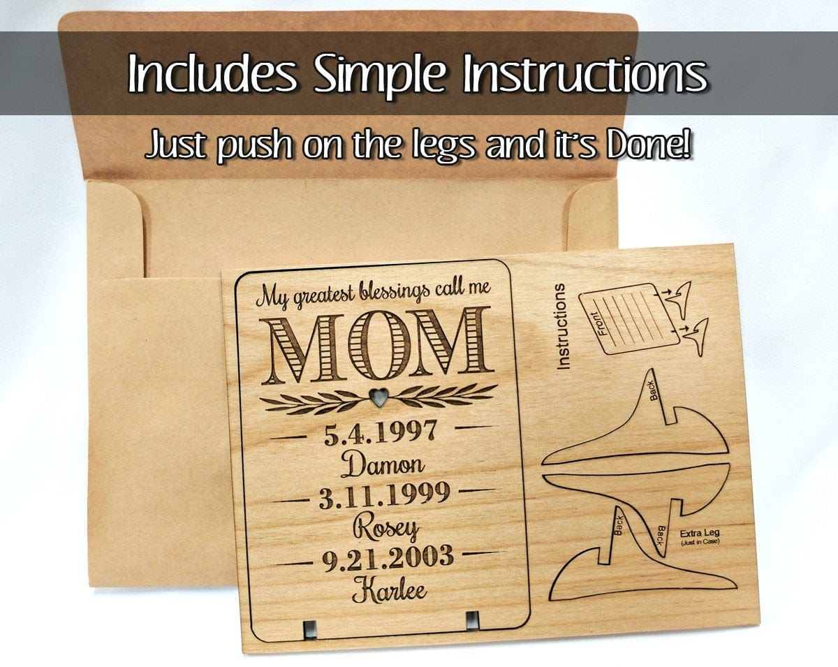 FOR MOM & GRANDMA Mom Greeting Card Mothers Day Card for Her Unique Wood Birthday, Thank You, Christmas, Mother of Bride, Mother of Groom Cards for Wife