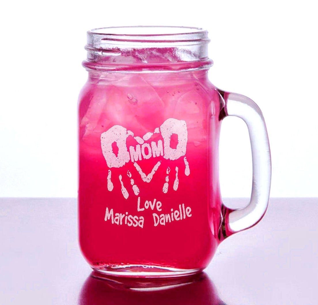 FOR MOM & GRANDMA Mom Kids Handprint Mothers Birthday Gift Idea Mason Jar Personalized Christmas 2020 Mug Gift Holiday Jar for Mom from Daughter Son Kids