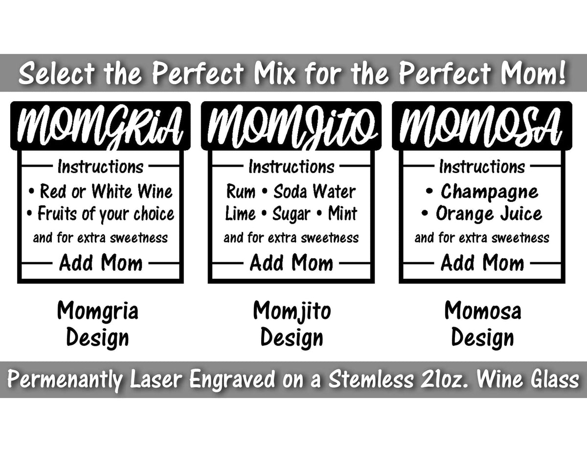 FOR MOM & GRANDMA MOMgria MOMjito MOMosa Funny Gag Mother's Day Stemless Gift New Mom Pregnancy Gift Best Mom Birthday from Daughter Son Favorite Child Idea