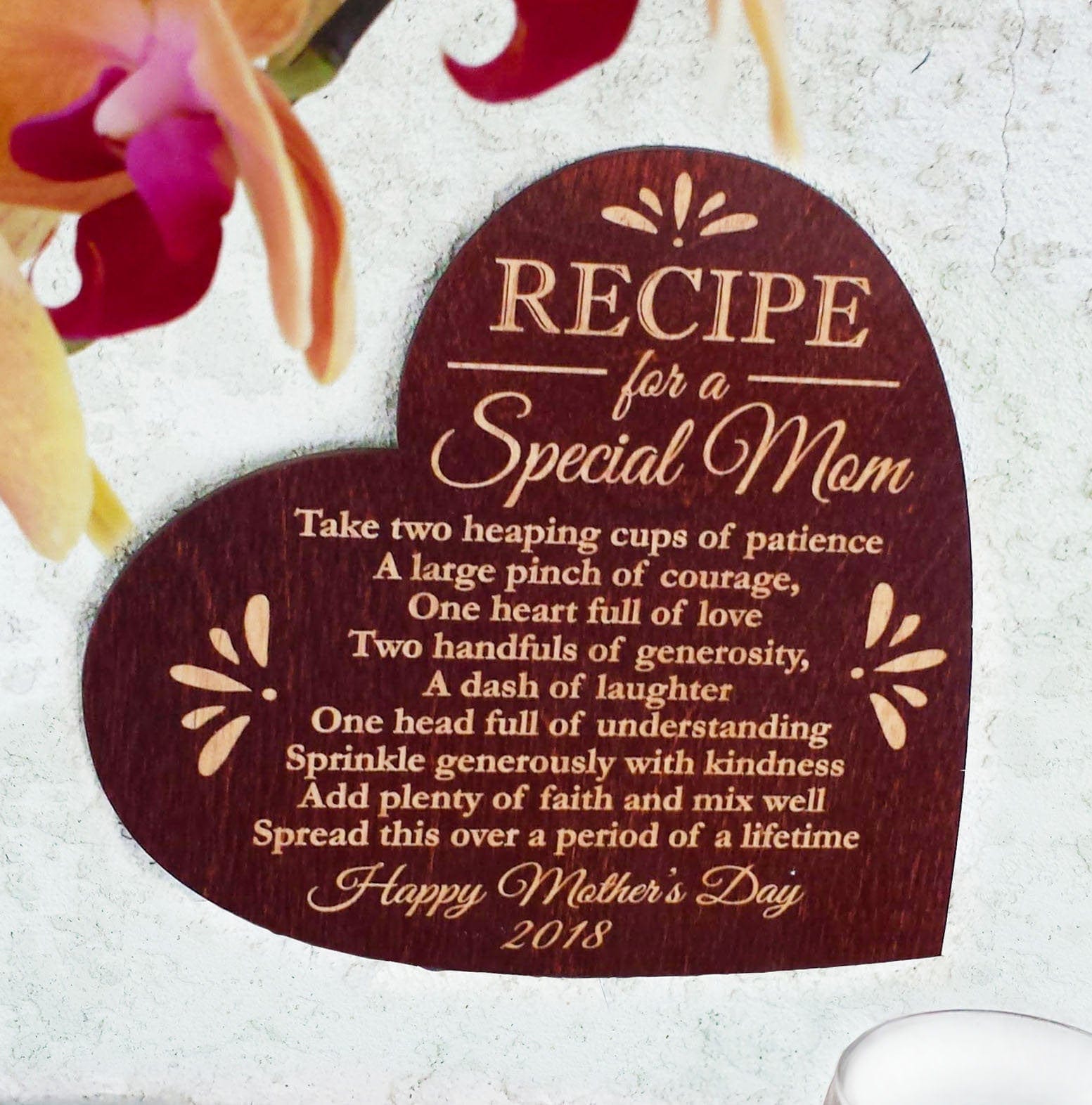 FOR MOM & GRANDMA Mothers Day Gift Personalized Recipe for a Special Mom Wood Wall Heart Sign Card Decorations Mom Mommy Birthday Happy Mother's Day from kids