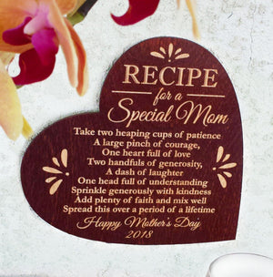 FOR MOM & GRANDMA Mothers Day Gift Personalized Recipe for a Special Mom Wood Wall Heart Sign Card Decorations Mom Mommy Birthday Happy Mother's Day from kids
