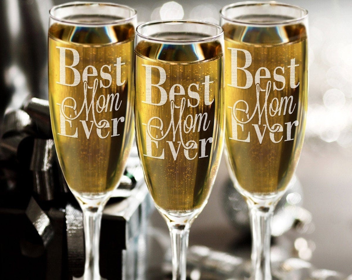 FOR MOM & GRANDMA One Best Mom Ever Champagne Glass Mother's Day Champagne Flute Gift for Mom Gift for Wife Mum Gifts from Daughter Son Husband for Her