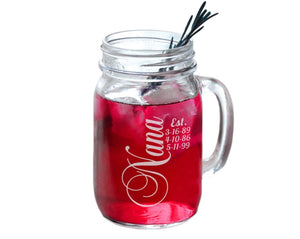 FOR MOM & GRANDMA Personalized Christmas Gift For Nana Mason Jar Mug Gift for Mothers Birthday Est. Kids Birthdates Present for Grandmother from Daughter Son