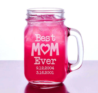 FOR MOM & GRANDMA Super Mom Best Mom Ever Gift Engraved Mason Jar Glasses Personalized 2019 Christmas Mug Mommy Aunt Birthday Gift from son daughter niece