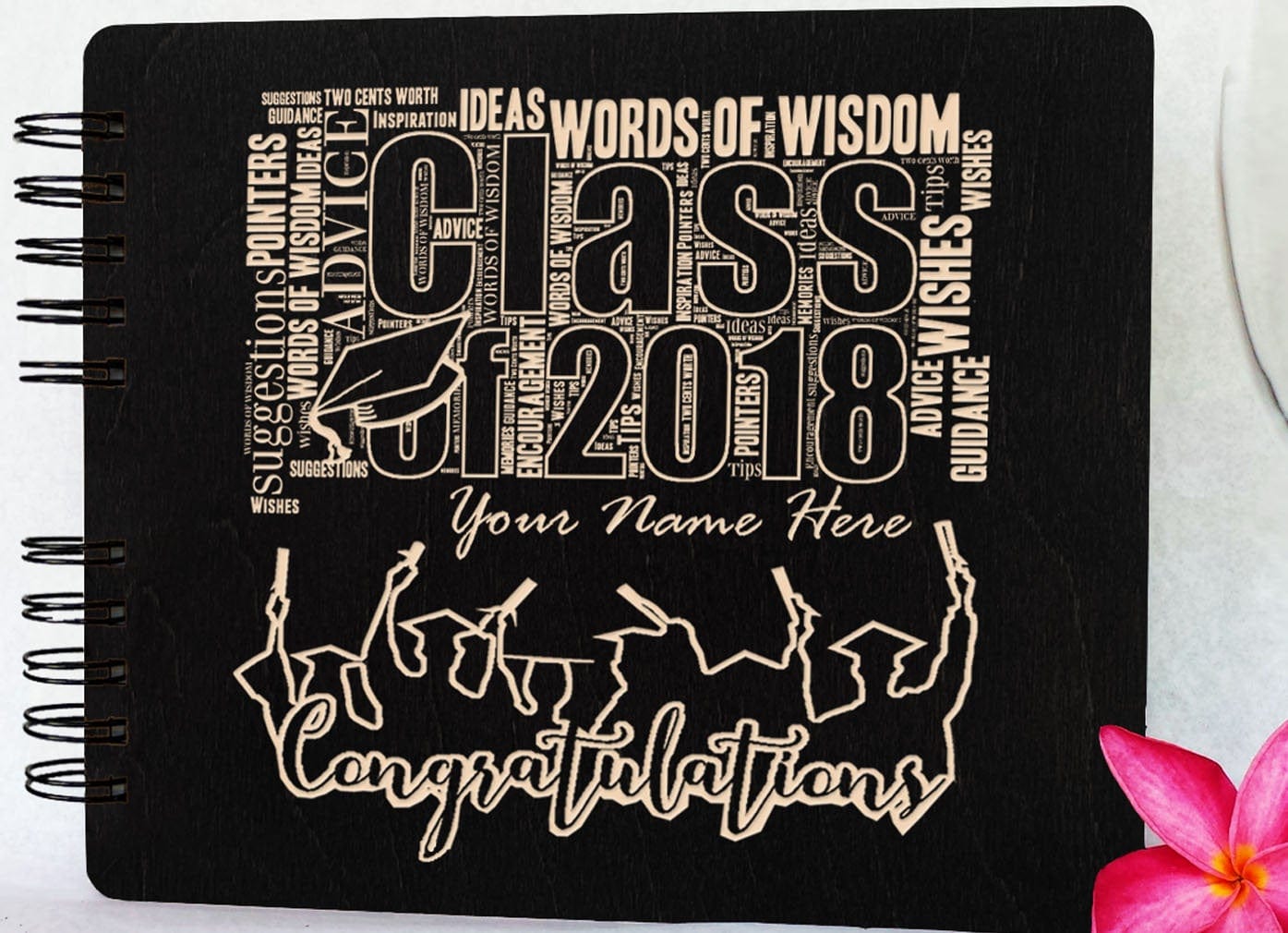 GRADUATION Black 8.5 x 7 / 80 Pages Ivory Blank Graduation Gift Wooden Guest Book Rustic Personalized Class of 2022 Wood Graduation Decoration Supplies Guestbook Photo Album