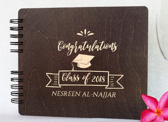 GRADUATION Burnt Cocoa 8.5 x 7 / 80 Pages Ivory Blank Wooden Graduation Guest Book Grad Gifts Rustic Personalized Class of 2020 Wood Graduation Decoration Supplies Guestbook Photo Booth Album