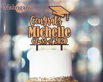 GRADUATION Graduation Cake Topper or Cup Cake Personalized Wood Name 2022 Decoration Rustic Graduate Custom Tier Toppers Party Favors for Son Daughter