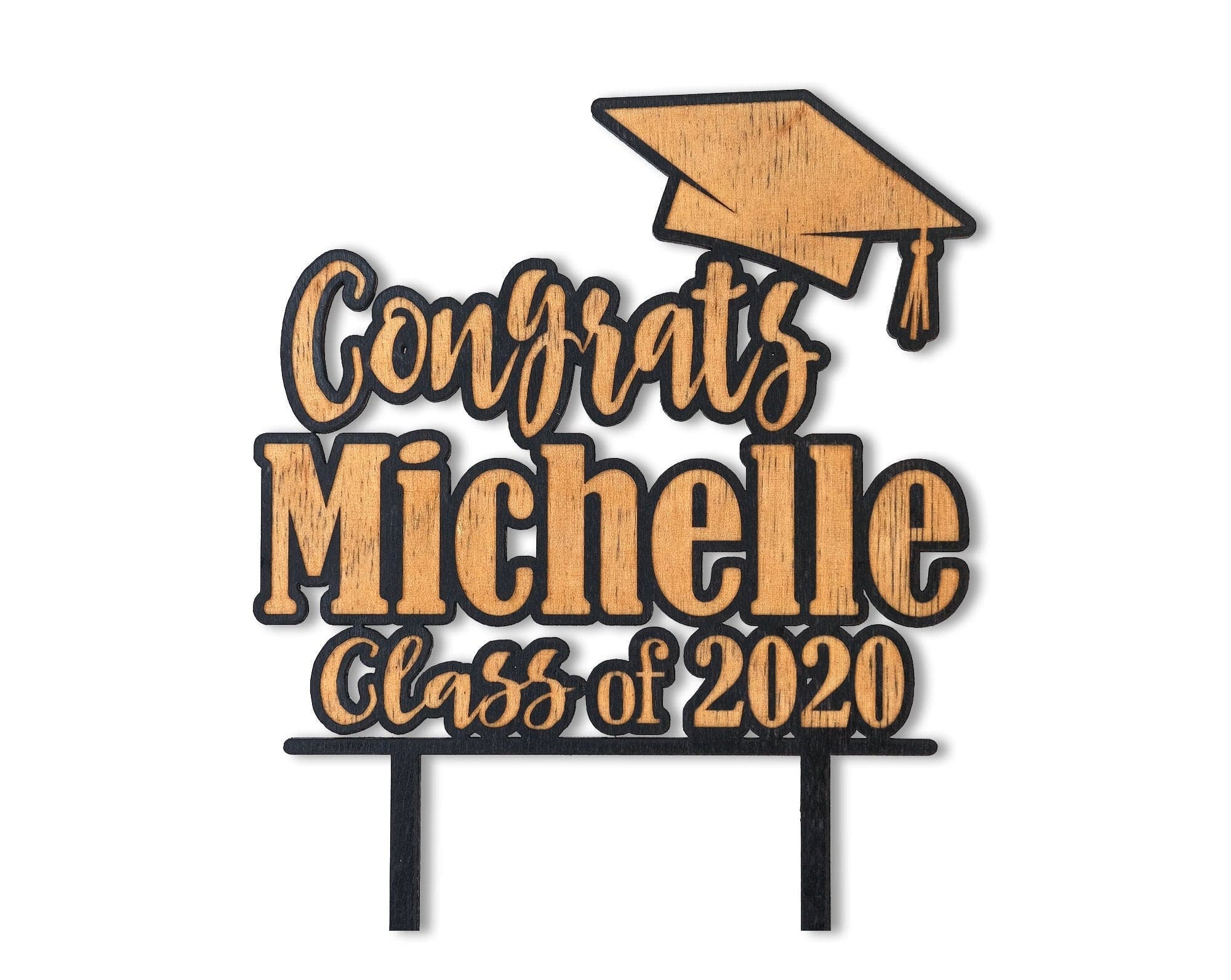 GRADUATION Graduation Cake Topper or Cup Cake Personalized Wood Name 2022 Decoration Rustic Graduate Custom Tier Toppers Party Favors for Son Daughter