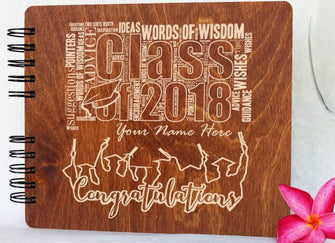 GRADUATION Carmel Oak 8.5 x 7 / 80 Pages Ivory Blank Graduation Gift Wooden Guest Book Rustic Personalized Class of 2022 Wood Graduation Decoration Supplies Guestbook Photo Album