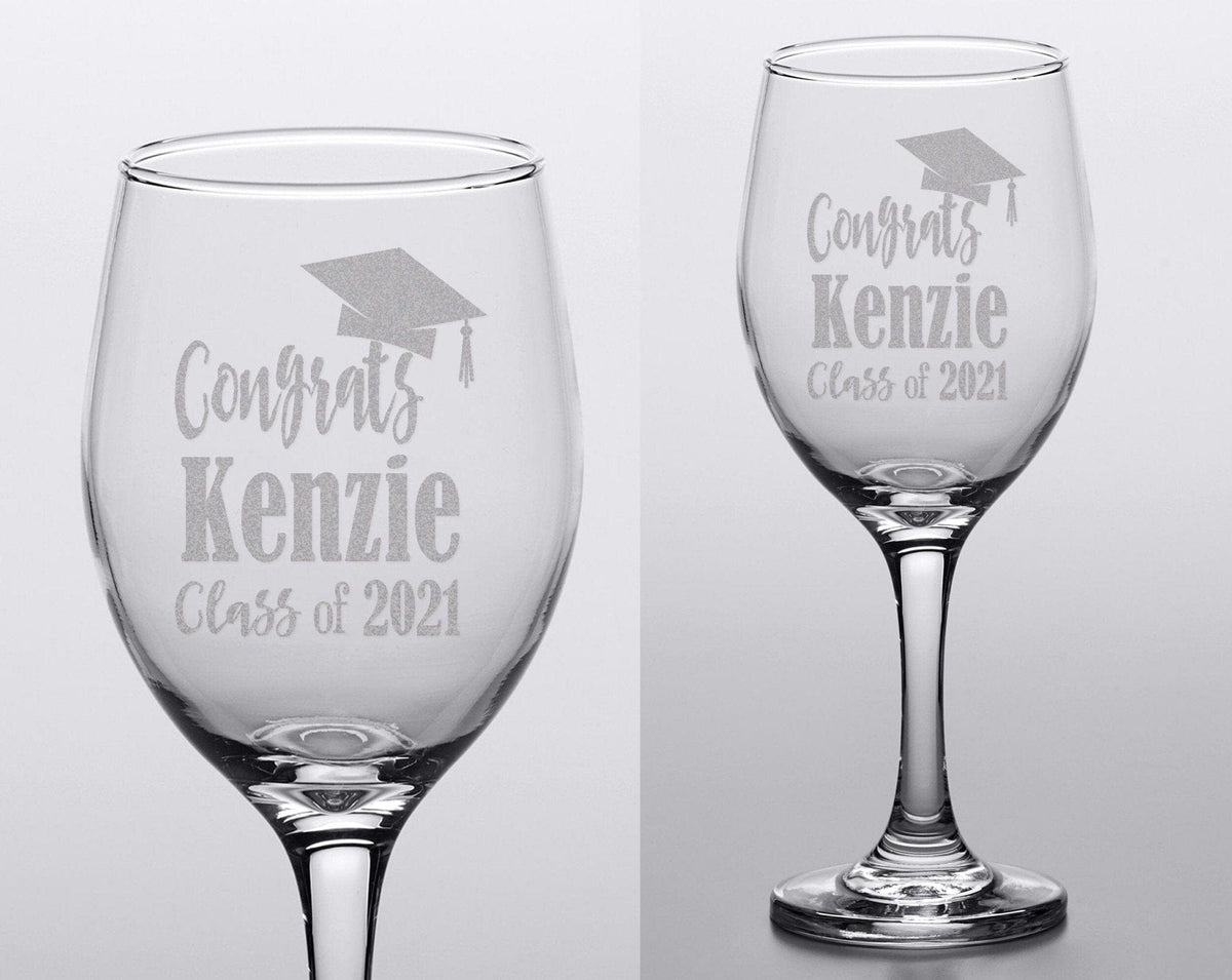 GRADUATION Congrats Class of 2022 Personalized Wine Glass for Graduates Him Her We Did it! Masters Bachelor Degree Celebratory Party Favor Laser Etched