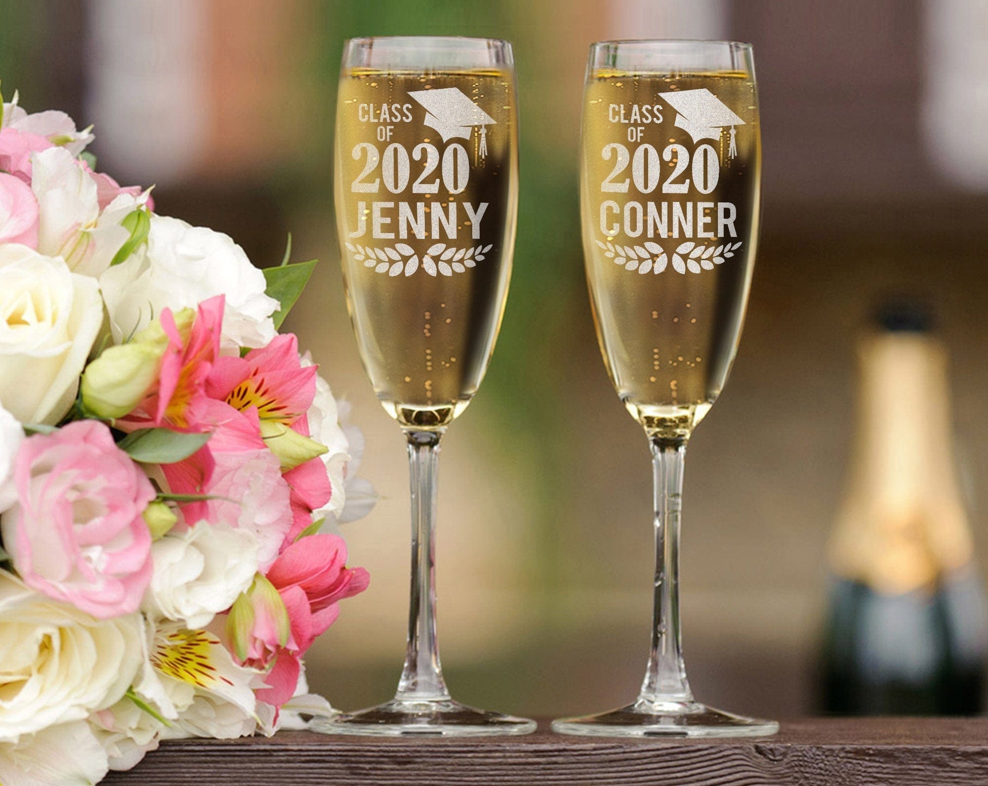 GRADUATION Custom Champagne Celebratory Son Daughter Mimosa Graduation College Toasting Glass for Family Friends Grad Gifts 2020 Party Favors Decor