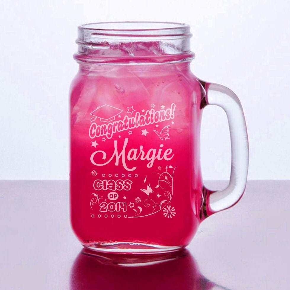 GRADUATION Graduation Class of 2022 Gift Engraved Mason Jar Glasses Personalized Drinking Mug Glass Etched Gift Party Favor Graduate Gift