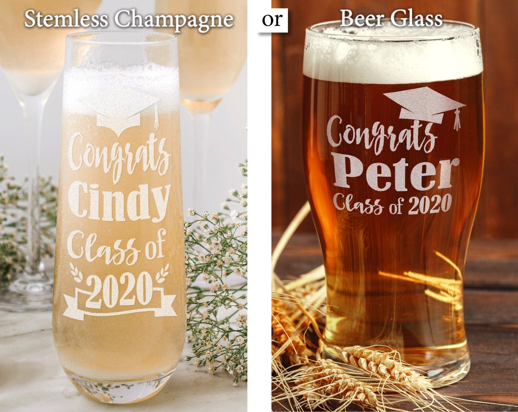 GRADUATION Graduation Personalized Stemless or Beer Class of 2022 Family Party Favors Man Cave Pub Style Grad Decorations for Women Men Wine Gift