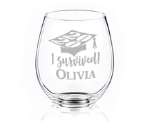 GRADUATION I Survived! ONE Graduation Party Gifts for Women Stemless Wine Glass Class of 2020 Personalized Tassel College Grad Table Decoration Glasses