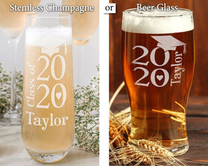 GRADUATION ONE College Graduation Gifts for Men Class of 2020 Masters Bachelors Graduate Degree Stemless Wine or Beer Glass Personalized Drinking Mug