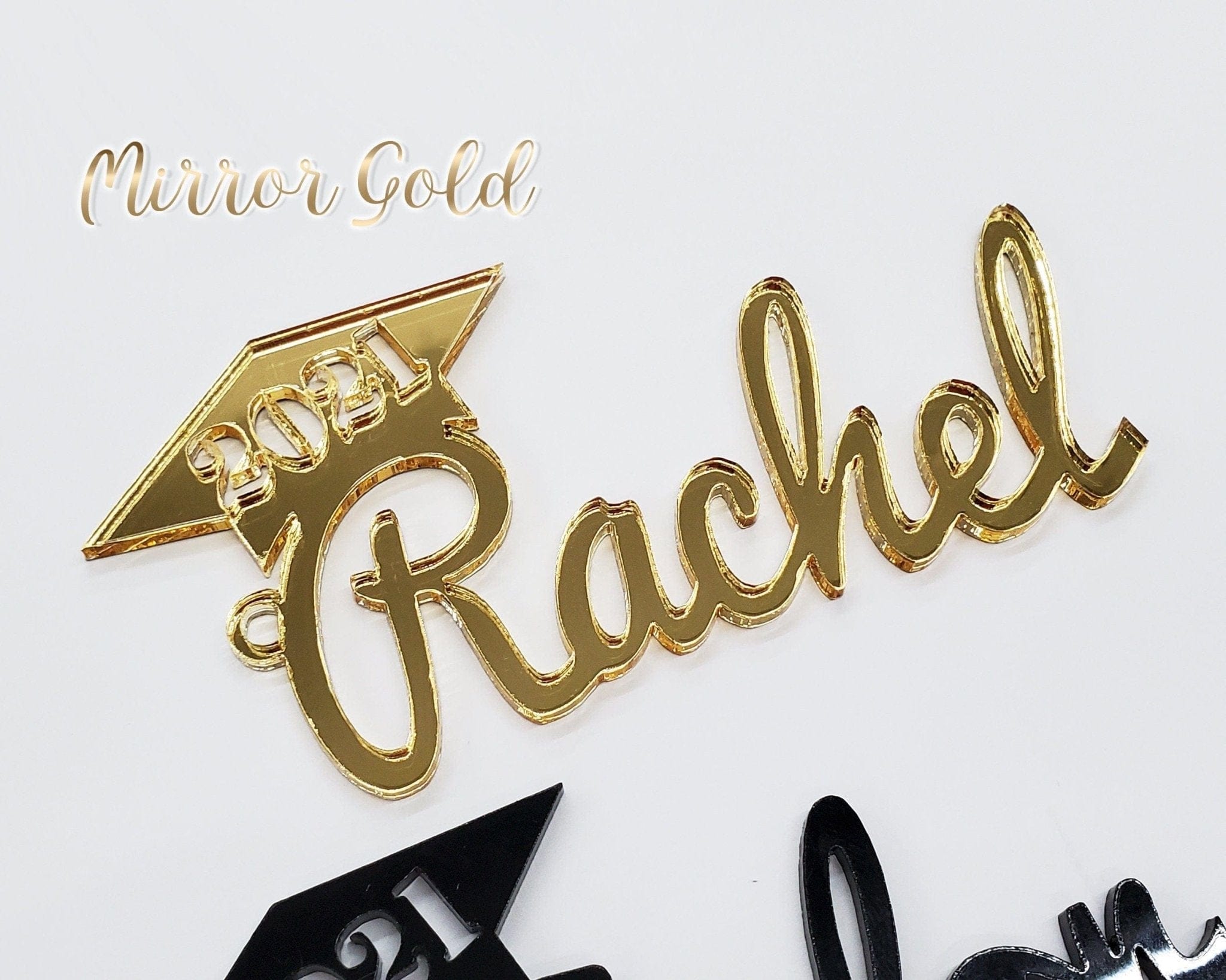 GRADUATION Personalized Name Tags 2022 Graduation Decorations Gold White Acrylic Party Favors Graduation Gifts Cap Topper High School Senior Year Life