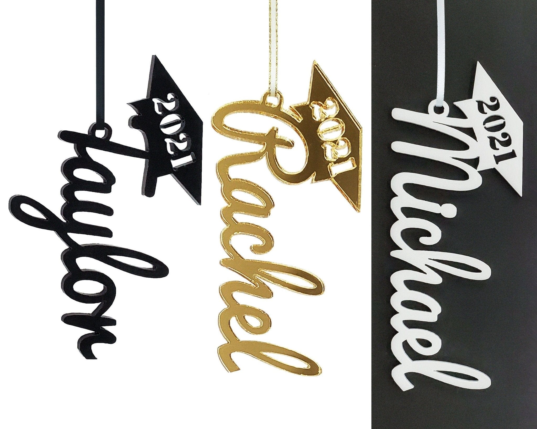 GRADUATION Personalized Name Tags 2022 Graduation Decorations Gold White Acrylic Party Favors Graduation Gifts Cap Topper High School Senior Year Life