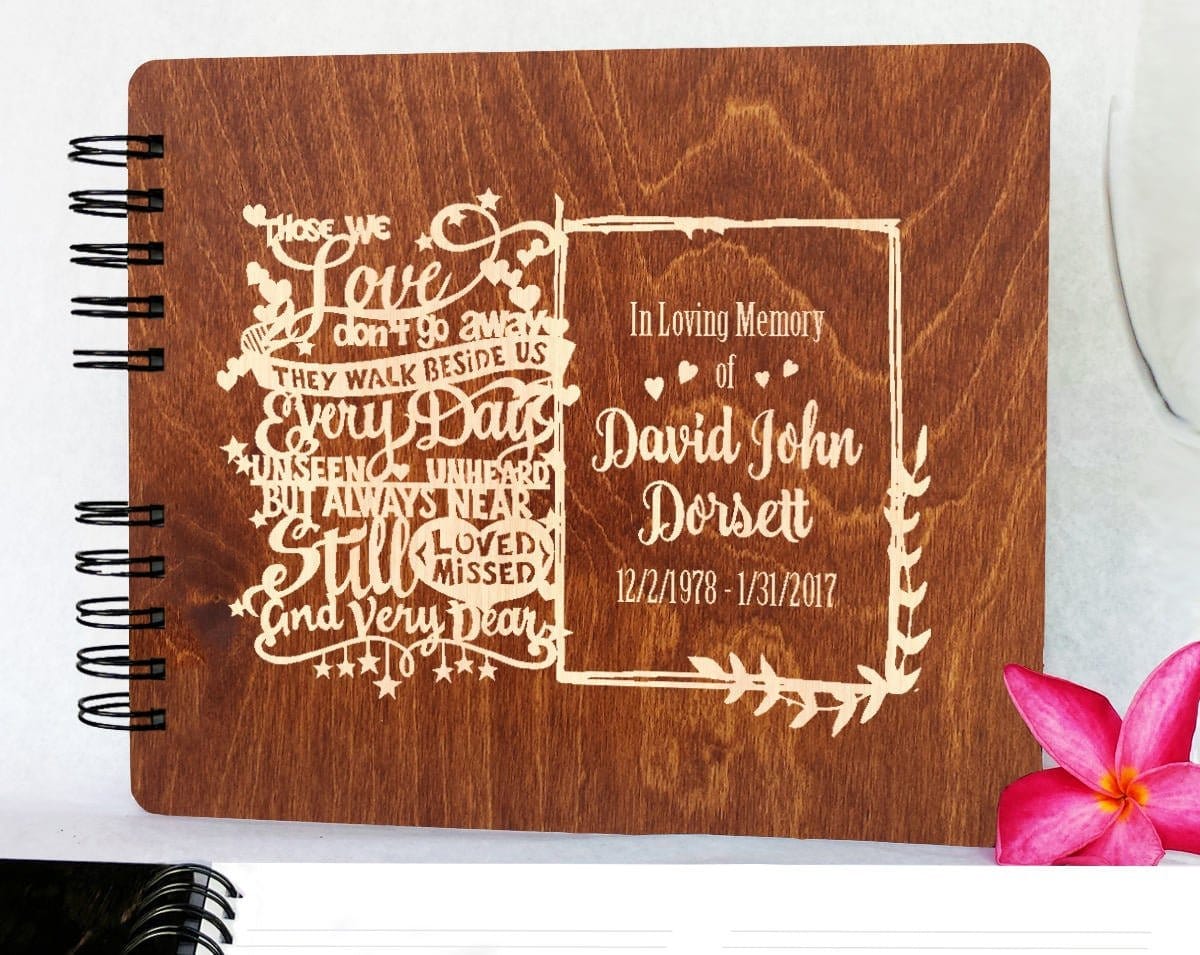 Guest Books Carmel Oak 8.5x7 Beautiful Quote | Personalized Funeral Guest Book