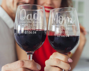 FOR MOM & GRANDMA Happy First Mother's Day Father's Set of 2 Wine Glasses Personalized Kids Birthdates from Daughter Son New Mommy Retirement Congratulations
