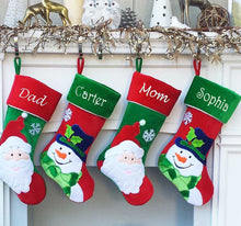 CHRISTMAS STOCKINGS Happy Snowman Embroidered Christmas Stockings - Santa Personalized, Monogram Name Personalized Stockings for Kids Festive Red White Green