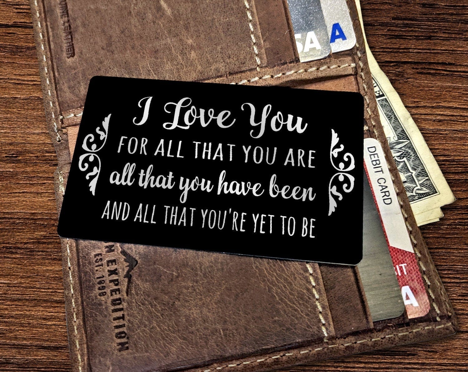 COUPLES GIFTS I Love You Special Quote on Black Metal Wallet Card for Husband Wife Wedding Vows Message Keepsake Groom's Gift 25th Anniversary Present