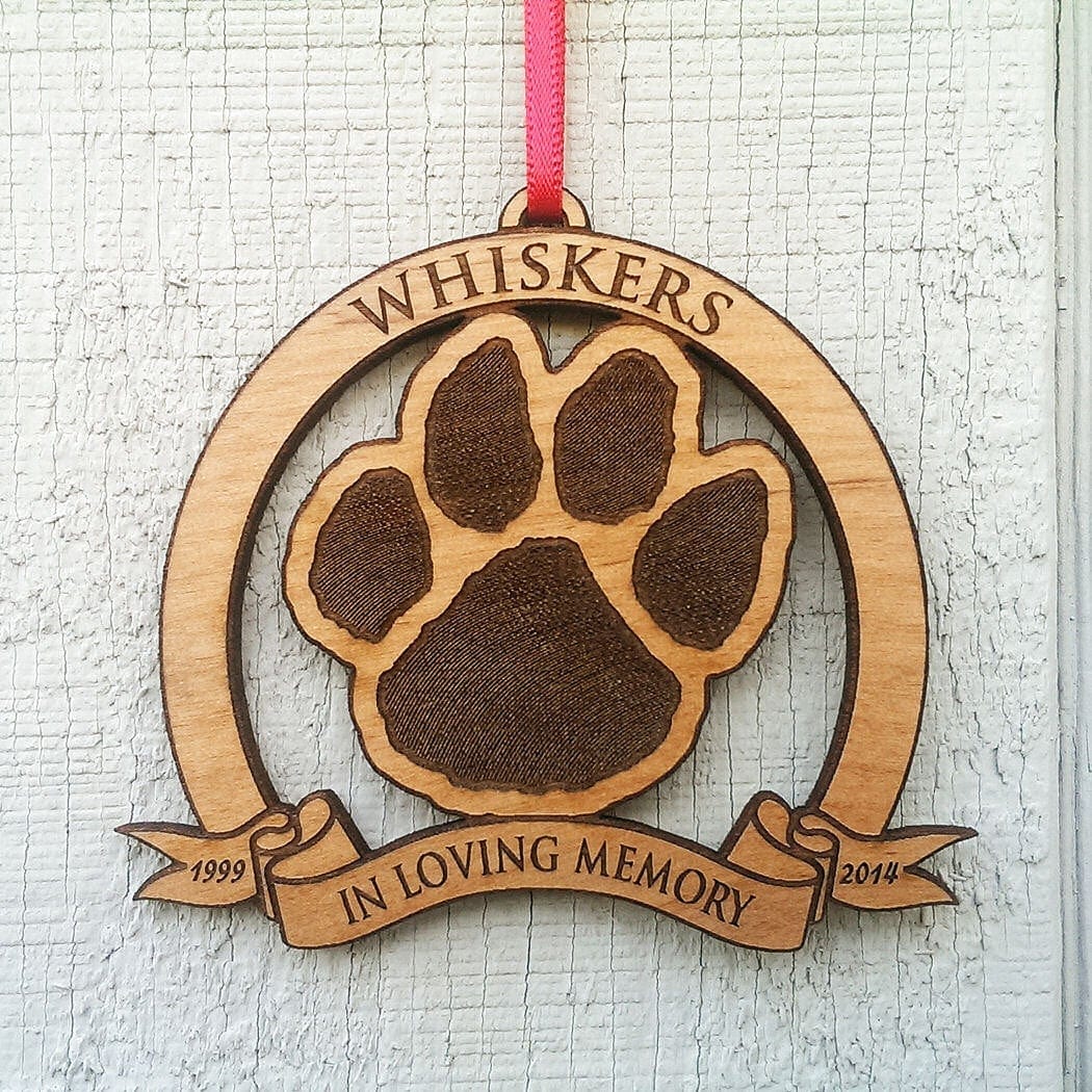 Custom Memorials In Loving Memory Cat Dog Paw Print | Wood Ornament