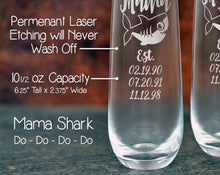FOR MOM & GRANDMA Mama Shark Est. Children Novelty Stemless Champagne Glass First Mothers Day Gift from Daughter, Son Baby Shower for New Mom Wife Birthday
