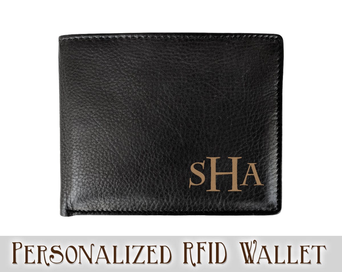 FOR DAD & GRANDPA Monogram Engraved Custom Black Wallet Birthday Gift for Men Women Wedding Party Thank You Gifts RFID Block Wallets Groomsmen Initials Favors